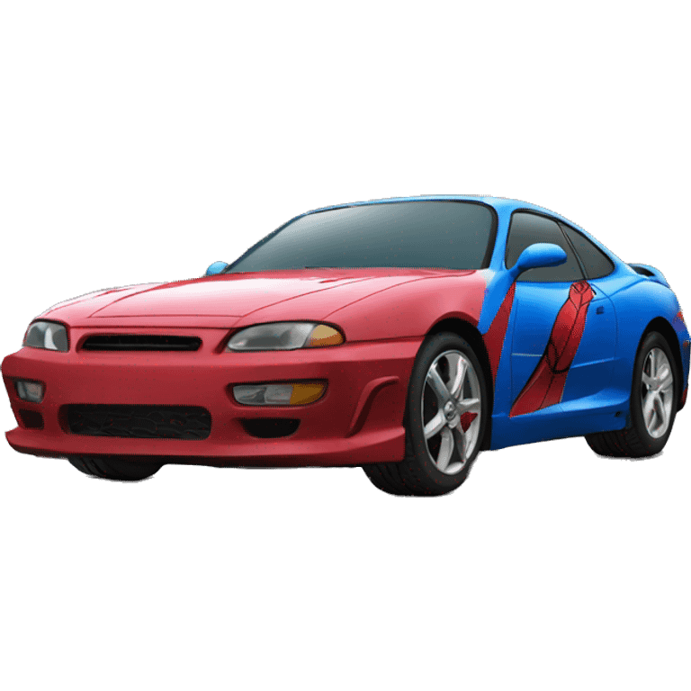 Create an image of a car in the colours of SPIDERMAN  emoji