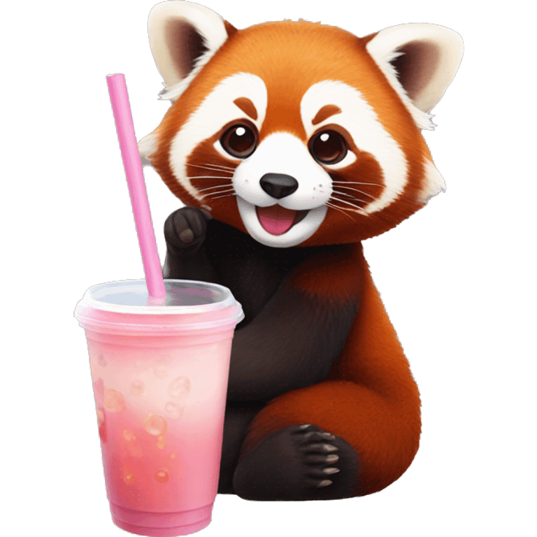 red panda drinking bubble tea emoji