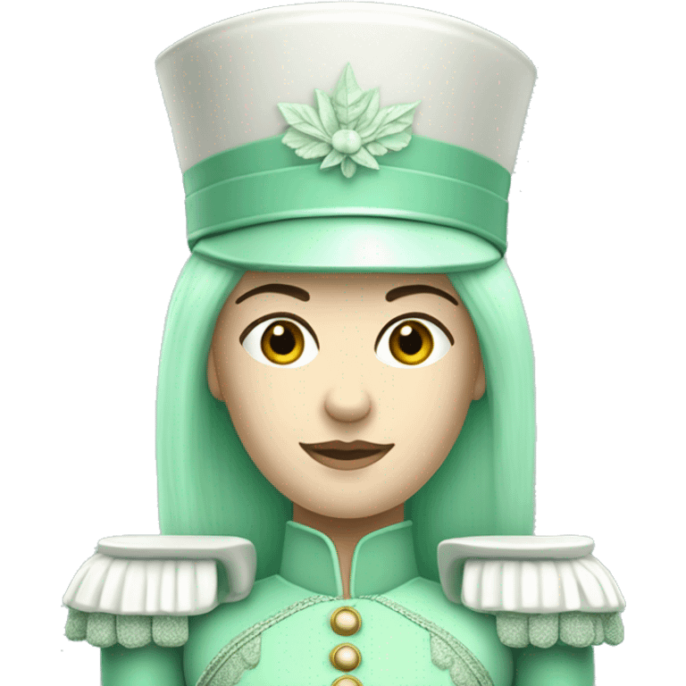 Realistic tall Female Caucasian pastel mint green nutcracker soldier with mint green hair. emoji