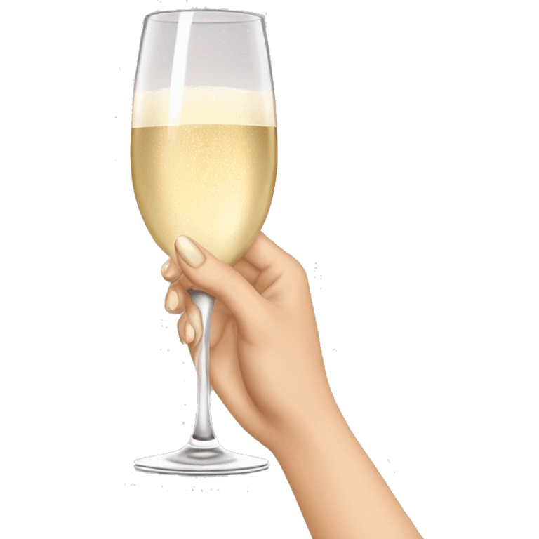 white woman hand with beige nails holding champagne glass emoji