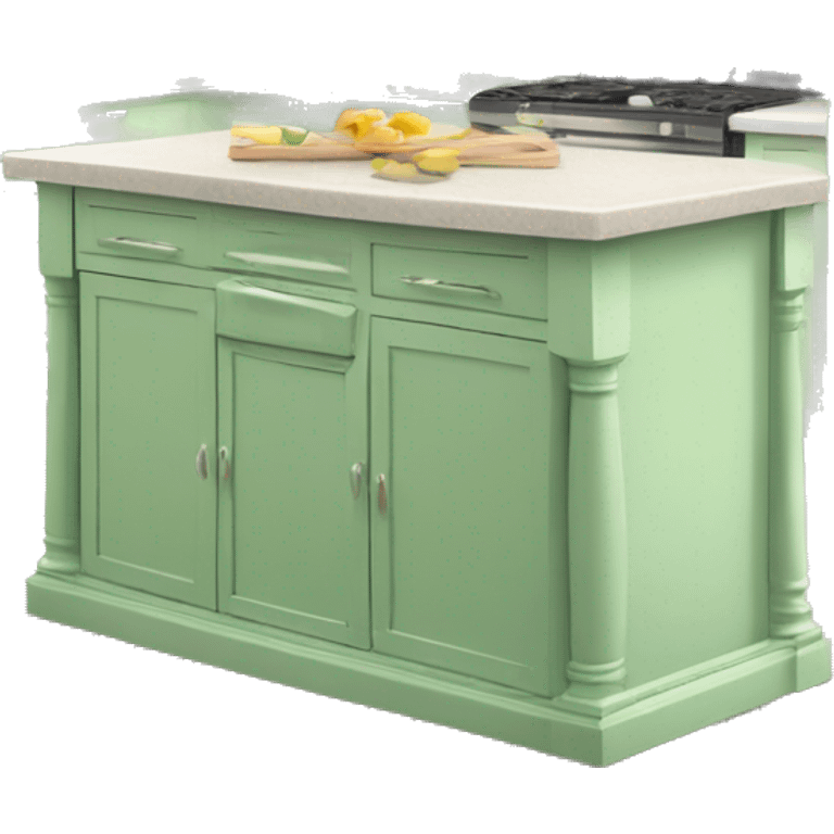 Realistic isolated pastel green kitchen island counter. emoji