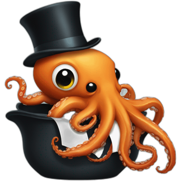 octopus with top hat thats eating a cat with flippers emoji