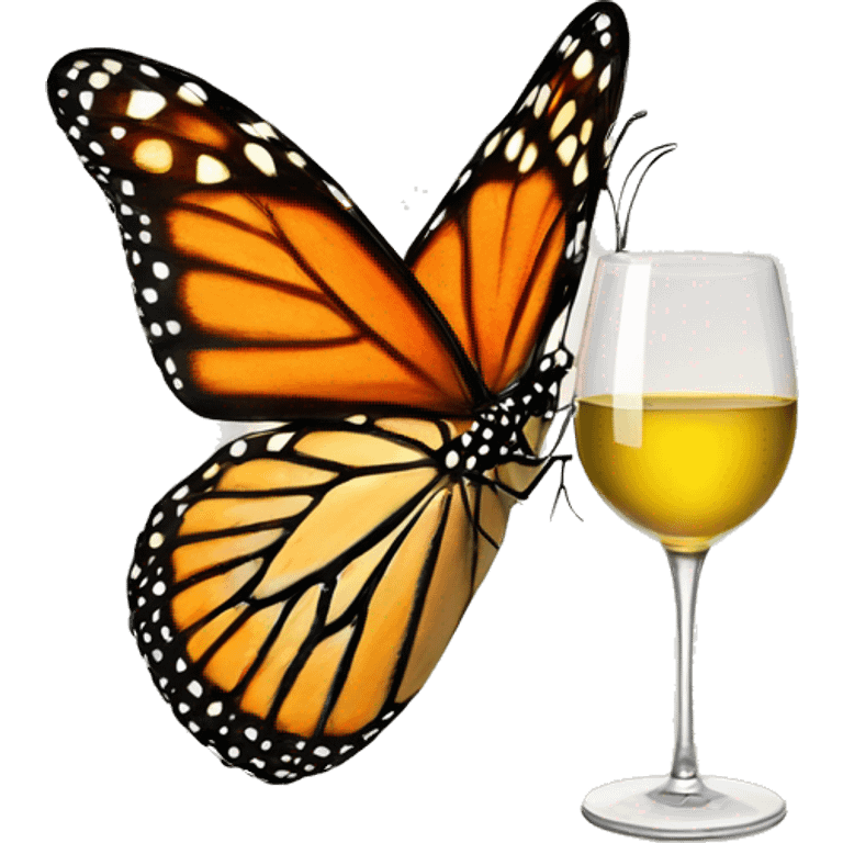 Monarch butterfly with glass of white wine emoji