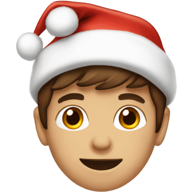 Boy with brown hair wearing a Christmas hat  emoji