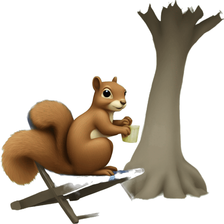 Squirrel sitting in a lawn chair under a pecan tree emoji