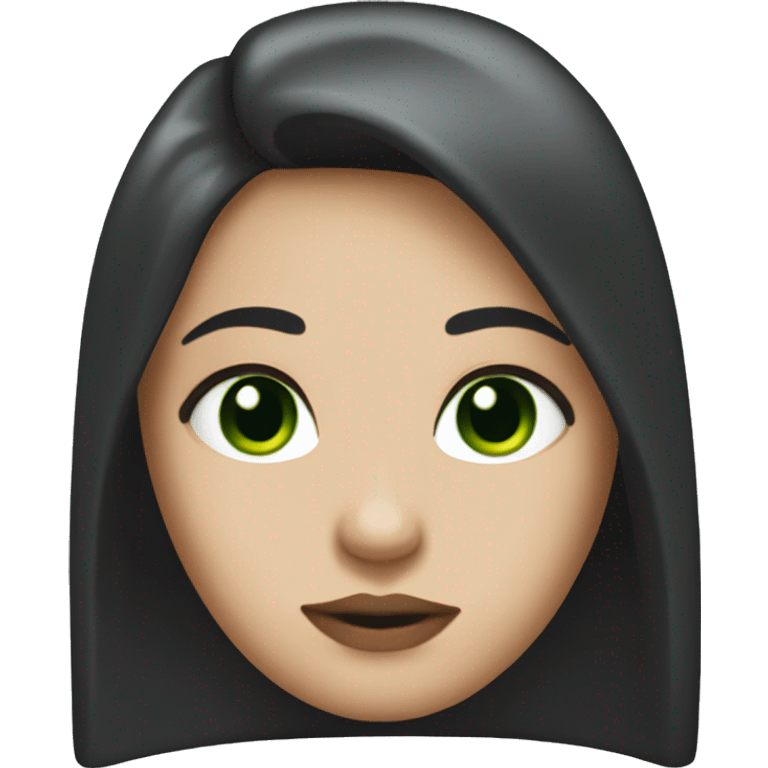 a girl with dark straight long hair and green eyes, plump lips emoji