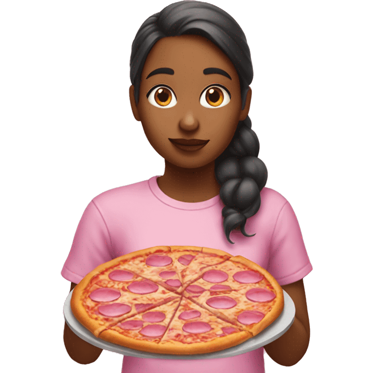 girl eating pink pizza emoji