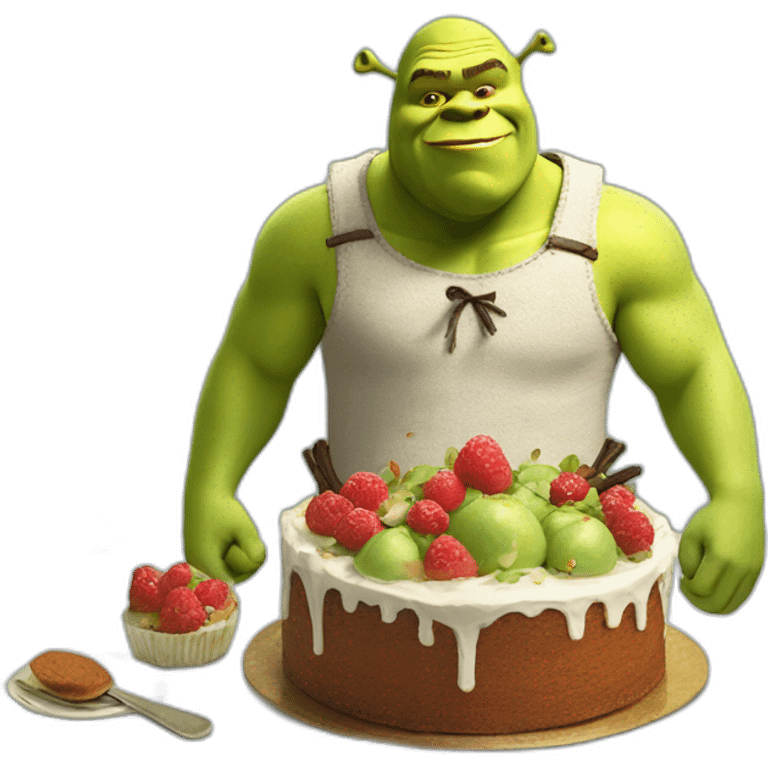 shrek giving life to a cake emoji