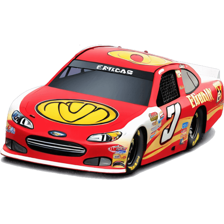 a red nascar racing car, with a lightning emoji