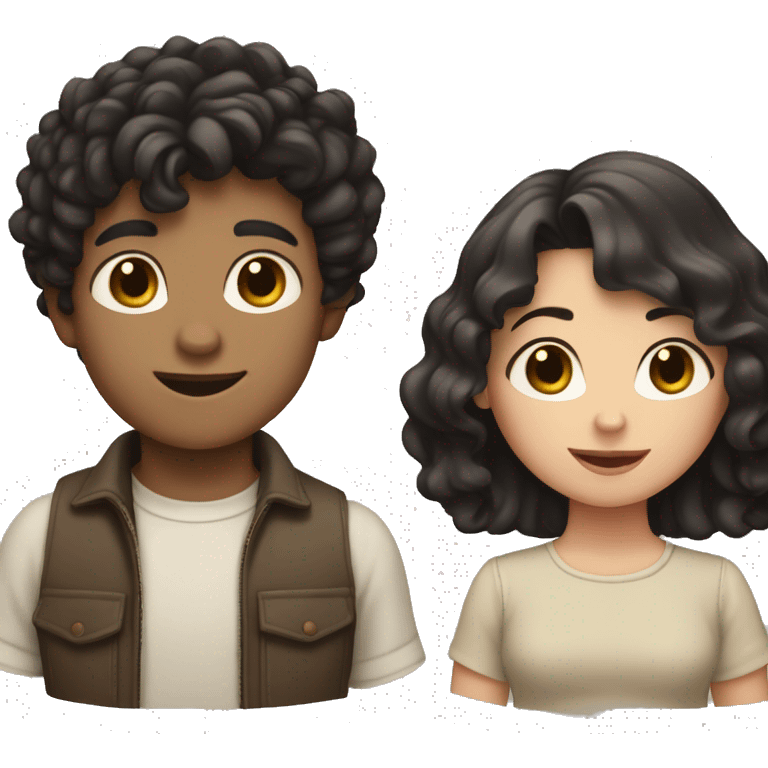 White skin tome boy with wavy black hair and holding the hand with a girl with neutral skin tone and brown smooth hair  emoji