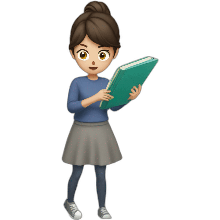 Brunette girl angrily throwing books away emoji