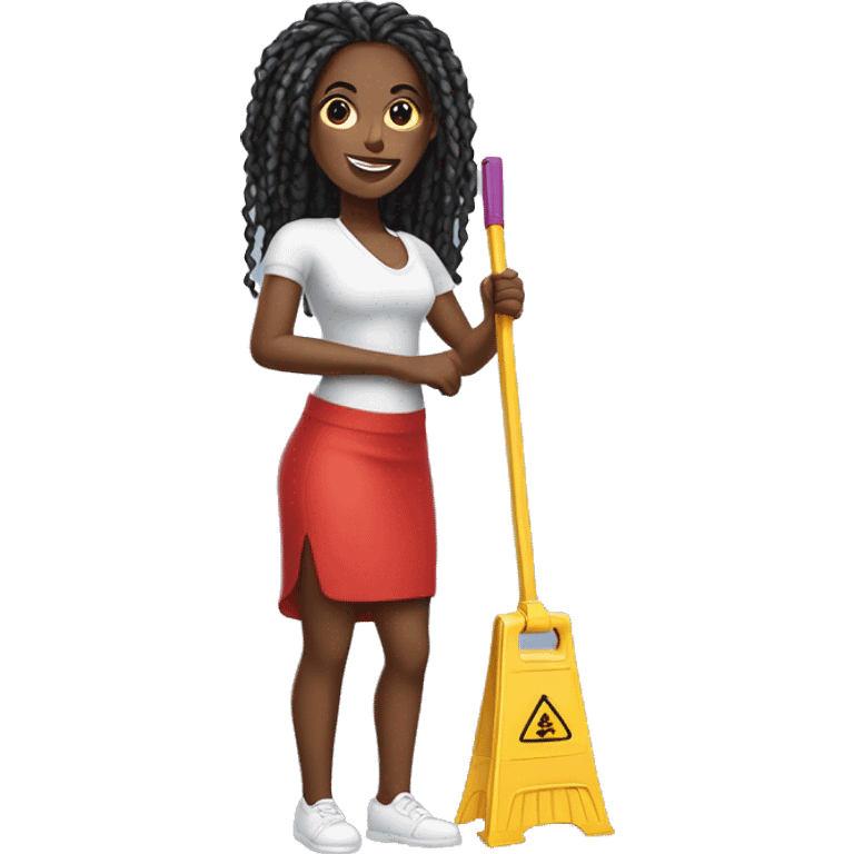 Black woman with red knotless braids holding a mop for a cleaning company nice body  emoji