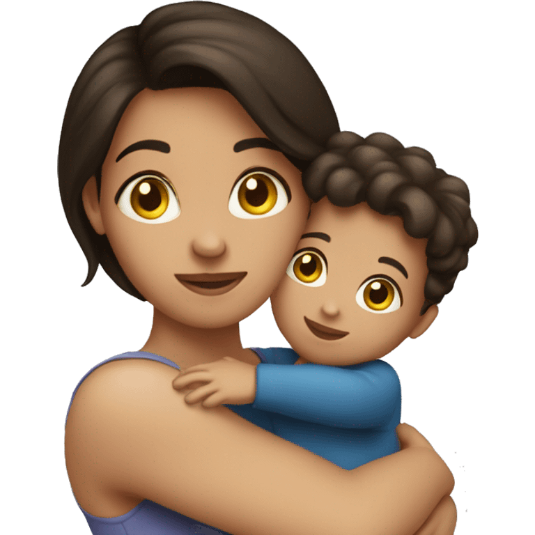 Brunette girl holding boy toddler emoji