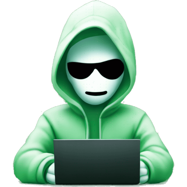 Hacker who is typing on a keyboard and in the background is green matrix font emoji