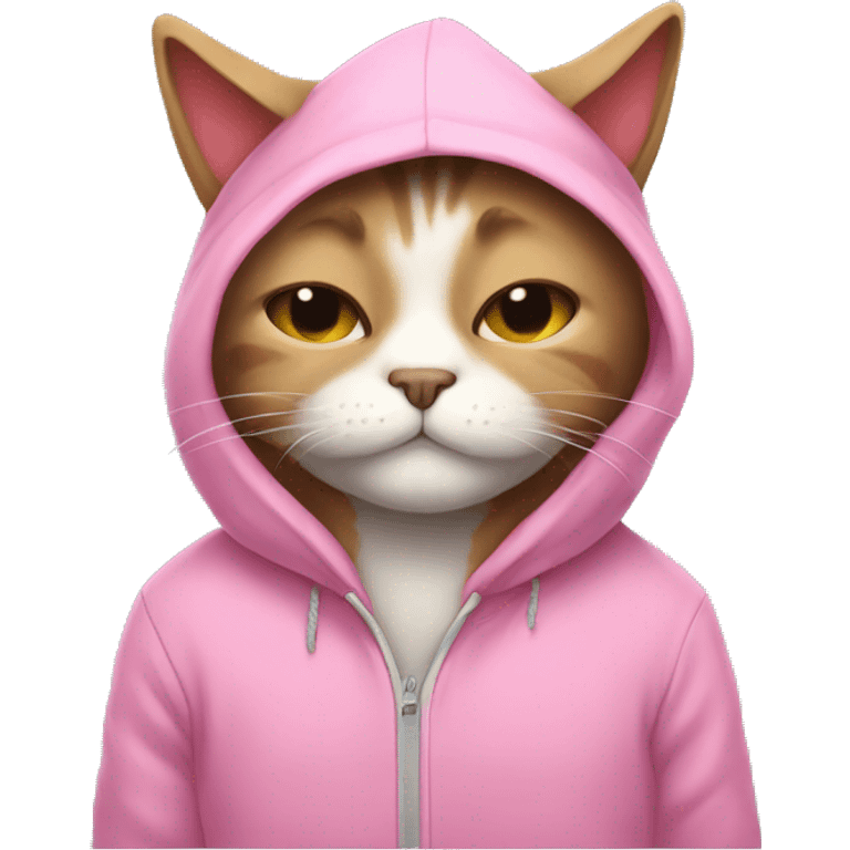 sleepy cat with a pink hoodie emoji