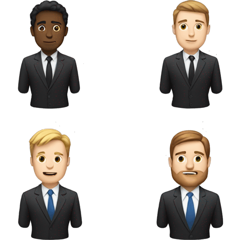 one white guy with brown hair with laptop and one white guy with black hair with suit emoji