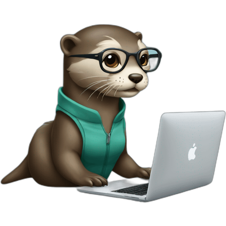 female vet otter with glasses use a macbook emoji