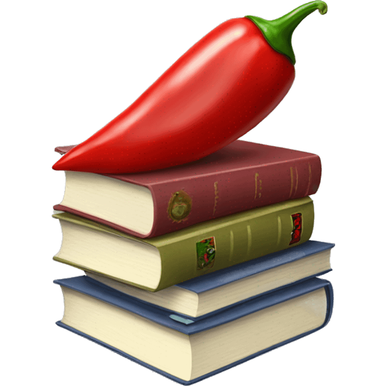 stack of books with a chili pepper emoji