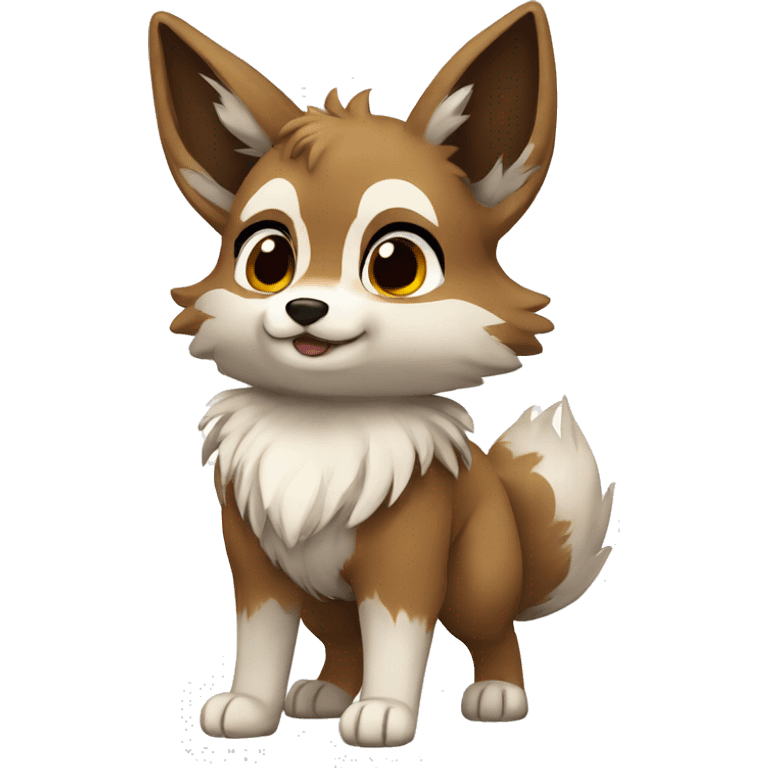 Brown and White Cartoon Chibi Wolf Eevee Full Body emoji