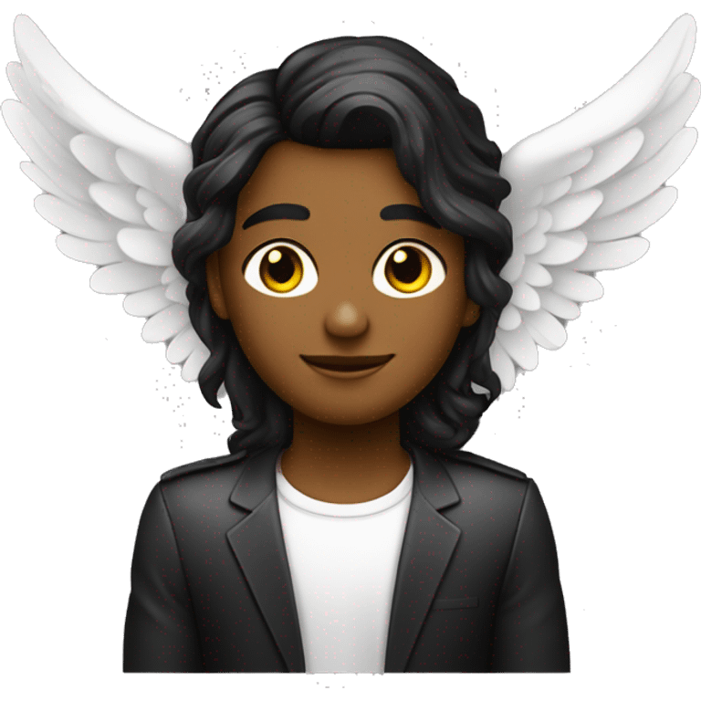 angel con alas de y aureola  con cabello negro lacio largo   emoji