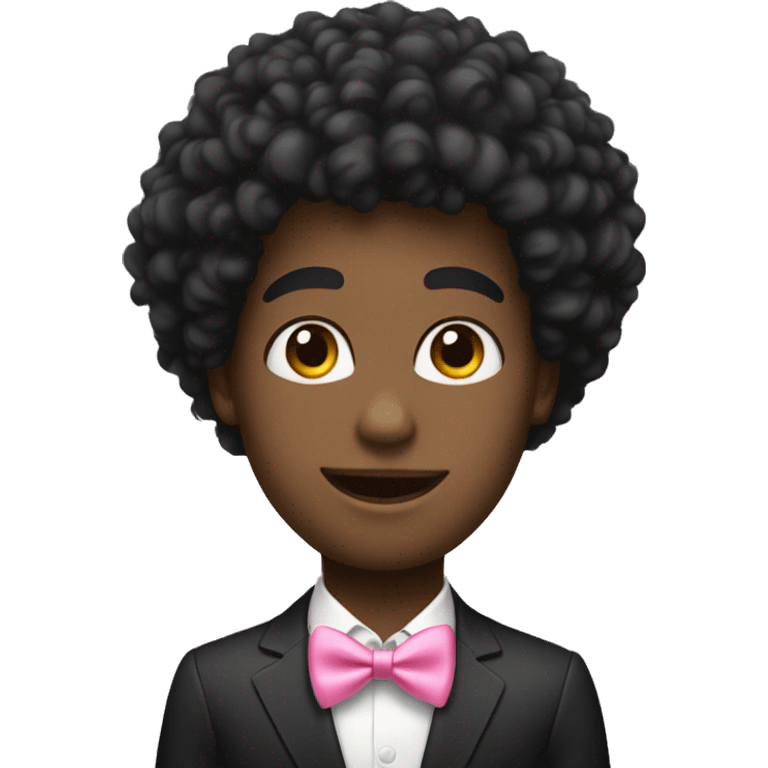 A black twink with an afro mullet in a suit, pretty face, a pink bow tie emoji