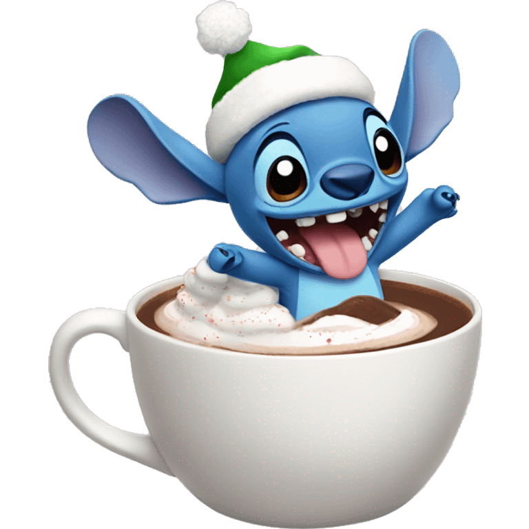 Stitch Christmas with hot cocoa with whipped cream  emoji