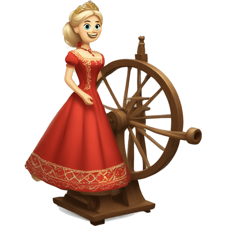 A Russian princess in a red dress spins threads on a spinning wheel emoji