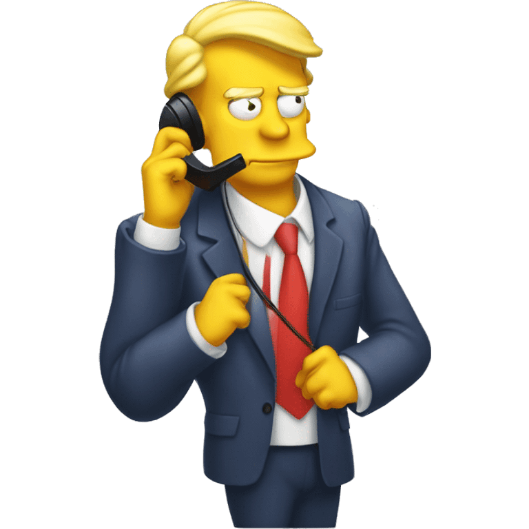 Trump in simpson style dressed as camrom yellow outfit making a phone call on a flip phon  emoji