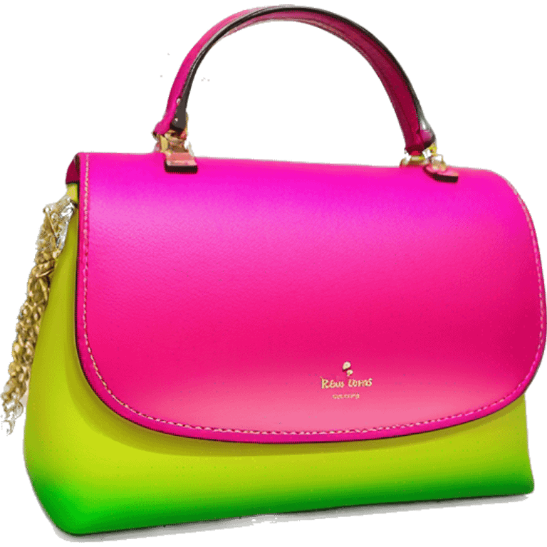 Realistic hot pink to lime green ombre Kate Spade satchel purse without strap. emoji