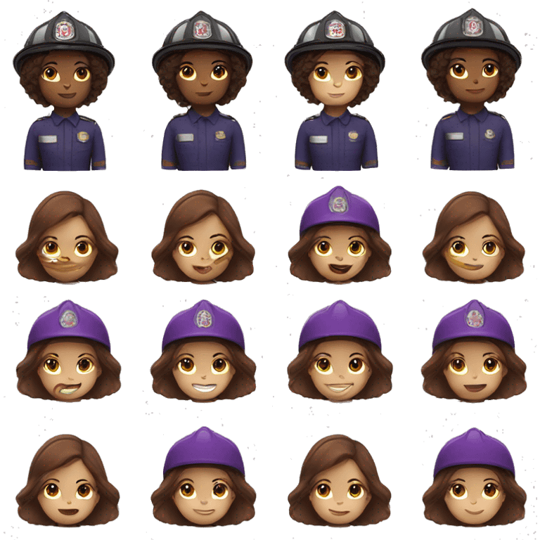 Girls with purple and brown hair with firefighter uniform  emoji