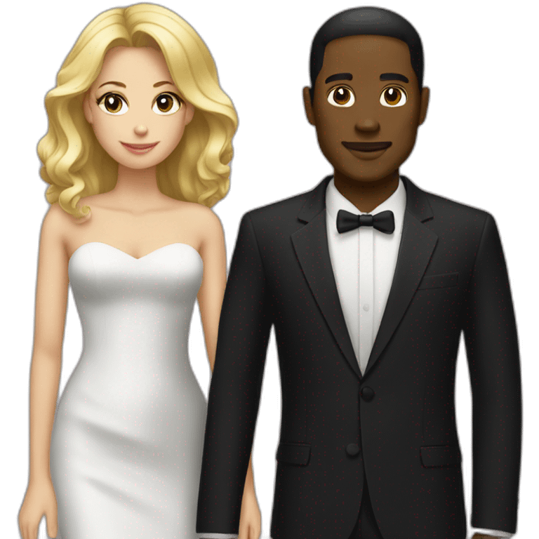 Black man with blond woman in black tie event emoji