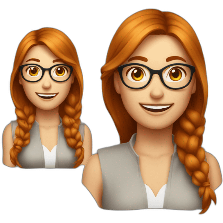 Femme cheveux longs rousse avec grosses lunettes rondes saute de joie emoji