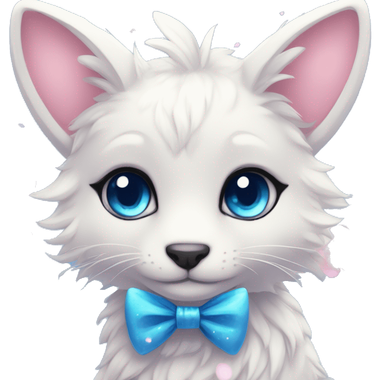 Anthro Cute Cool Kawaii gorgeous sparkly ethereal fantasy animal creature with blue eyes furry sona with flowers and bow tie beautiful aesthetic emoji