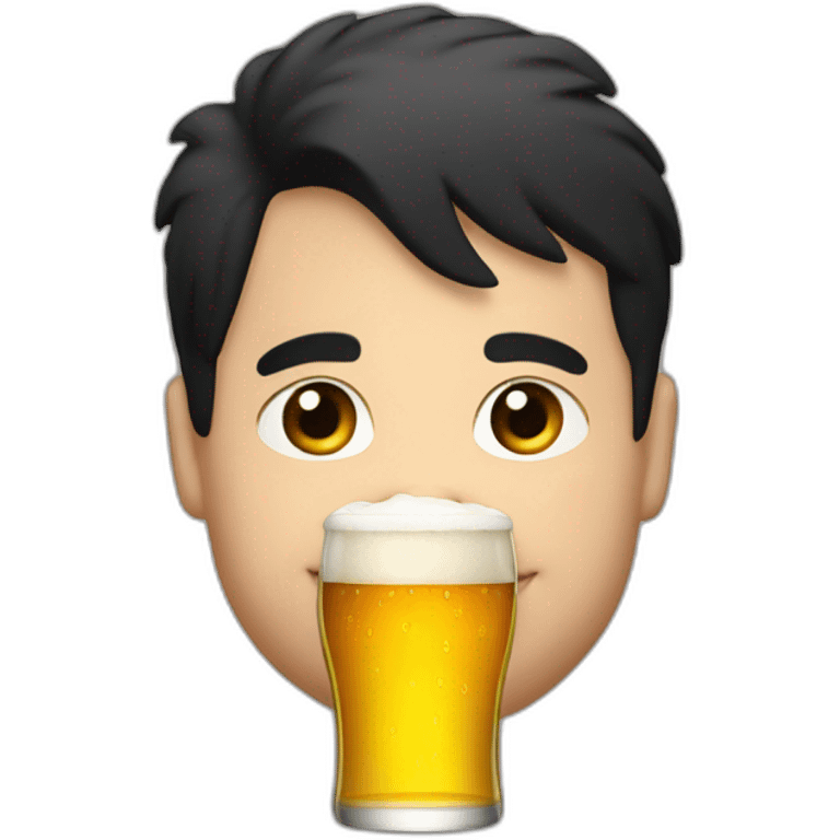 Fat boy with black hair drink beer emoji