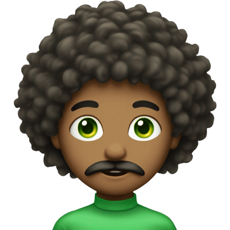 Green eyed boy with moustache and fluffy hair emoji