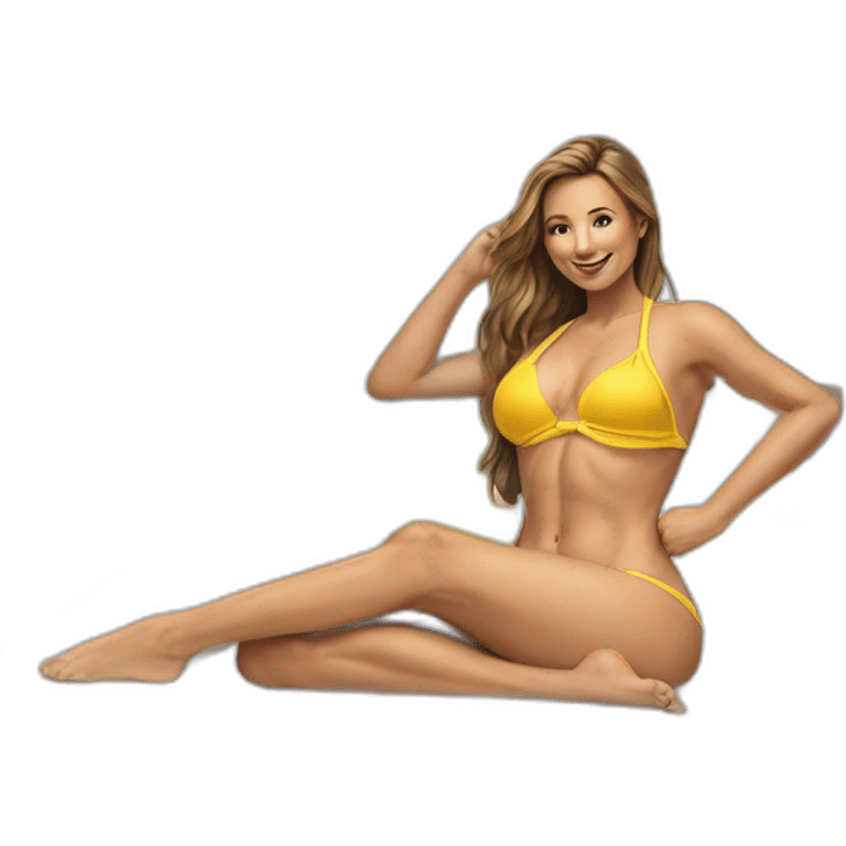 Sexy pose soft-fit Caucasian woman yellow bikini (beach body) bed realistic emoji