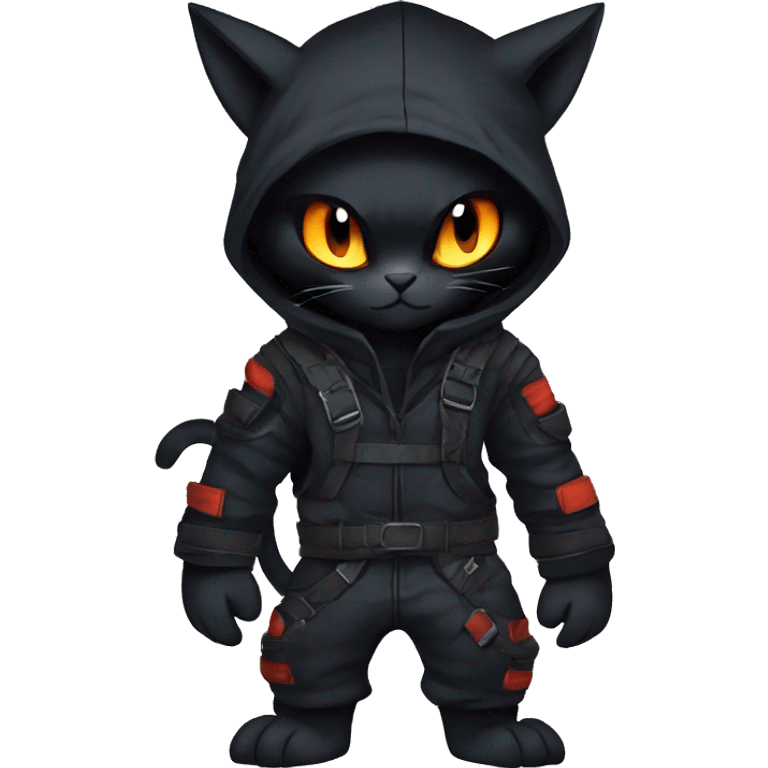 Edgy Shy Anthro Ninja cool pretty dark black Litten-Pokémon-cat-fursona-animal techwear emoji