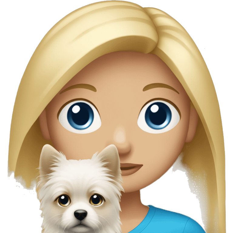 Blonde girl blue eyes holding spitz  emoji