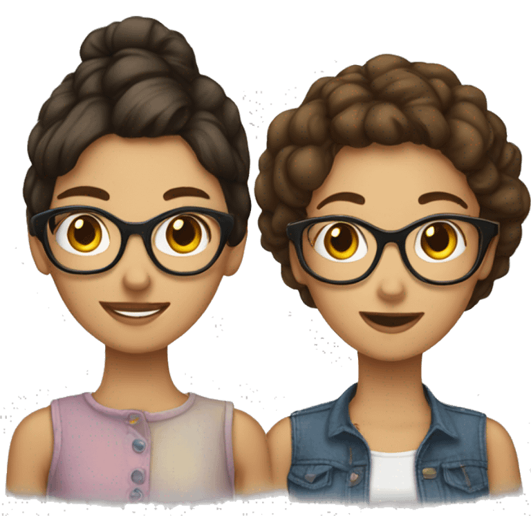 two brunette girls one girl was glasses emoji