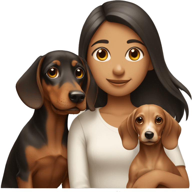 Girl and boy with two dachshunds together  emoji