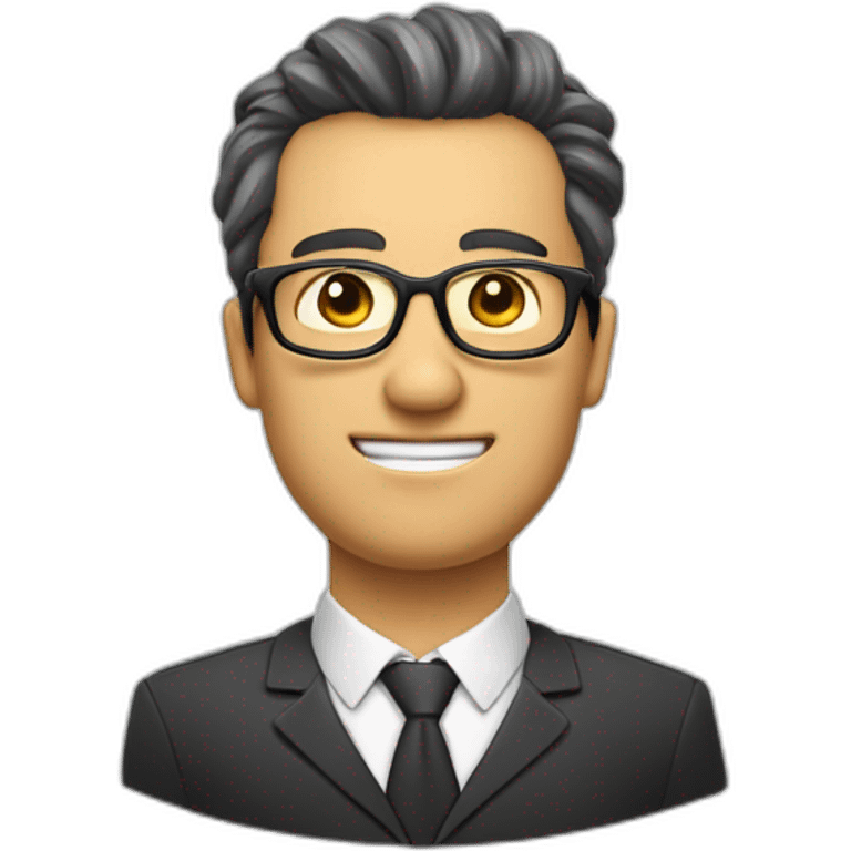 Homme blanc avec les cheuveux cours sur le côté et long attaché au dessus avec des taches de rousseurs et des lunettes emoji