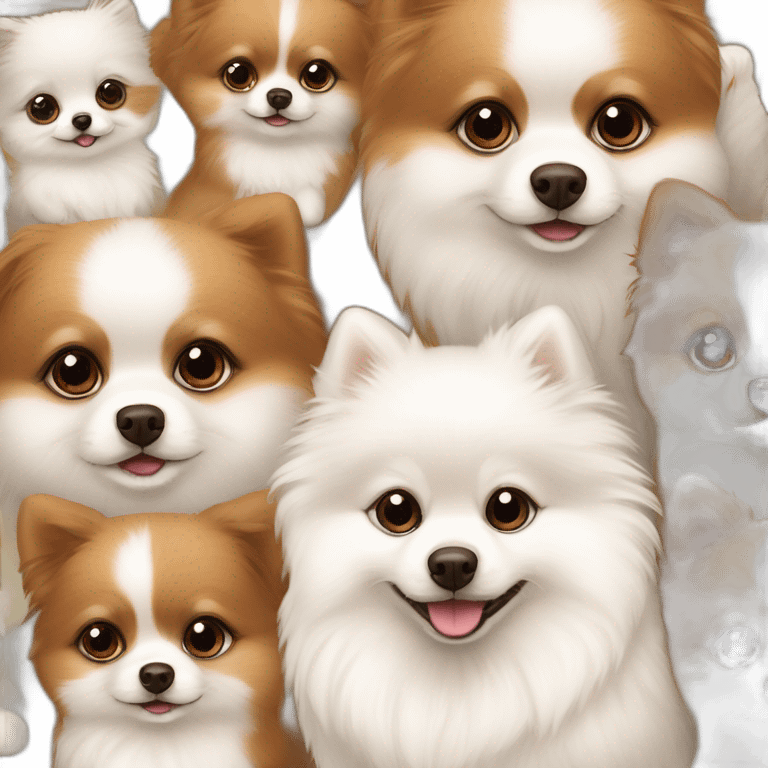 white pomeranian dog with her 4 brown puppies  emoji