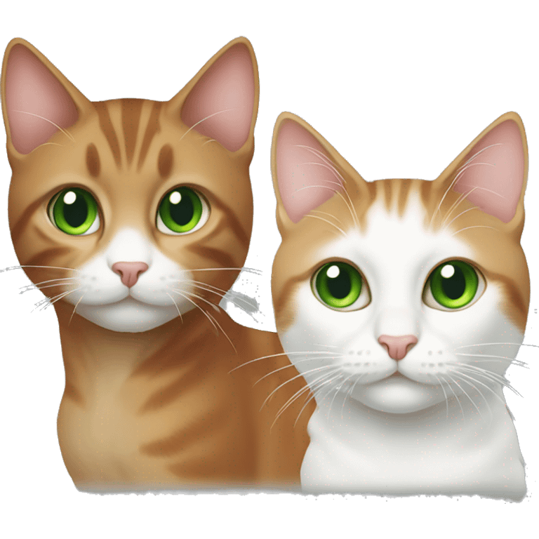 two cats, one with green eyes and short brown hair and another white and red with long hair emoji