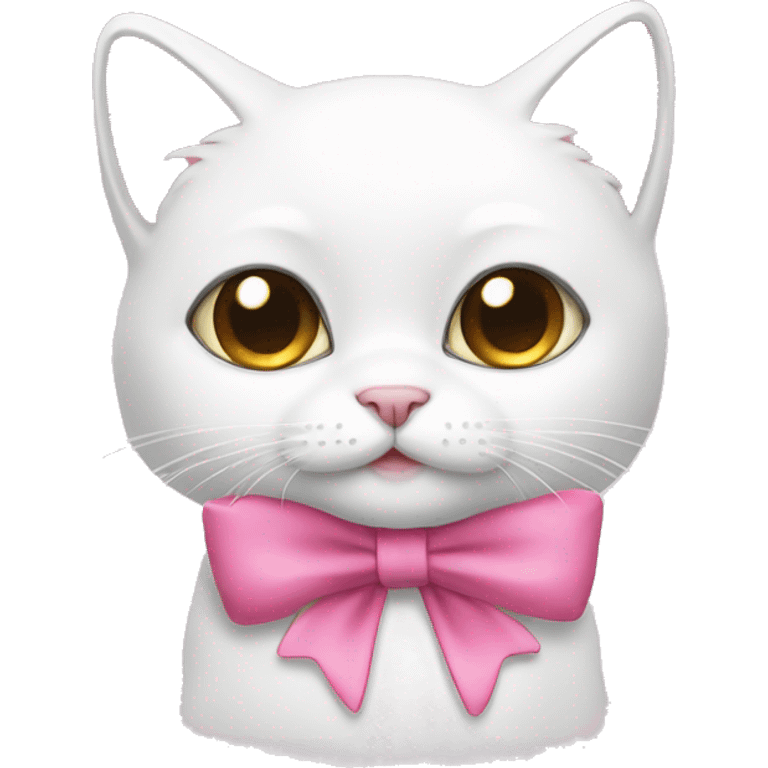 cute white cat with a bow a pink bow emoji