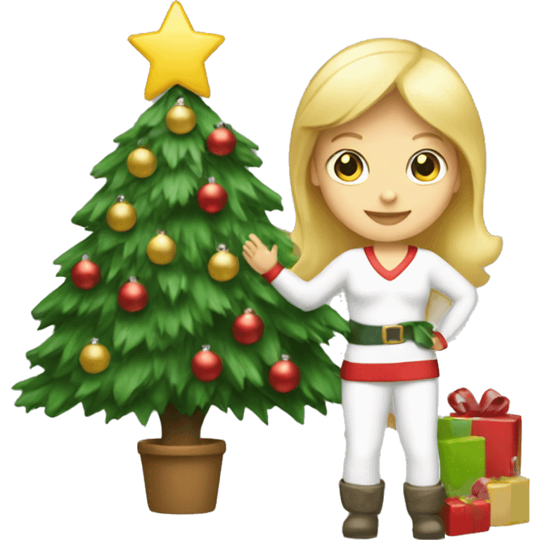 Blond white women decorating a Christmas tree emoji