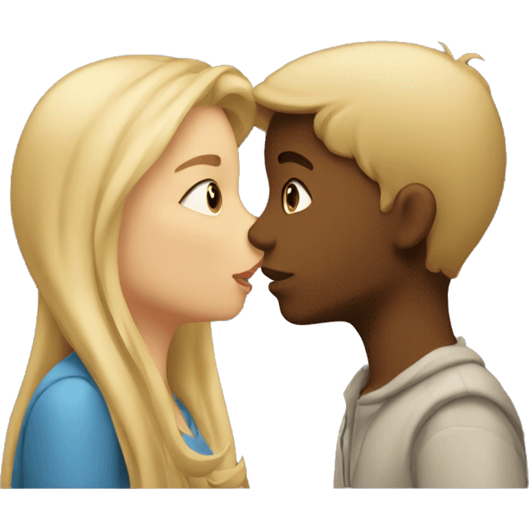 blond girl kisses brown boy emoji