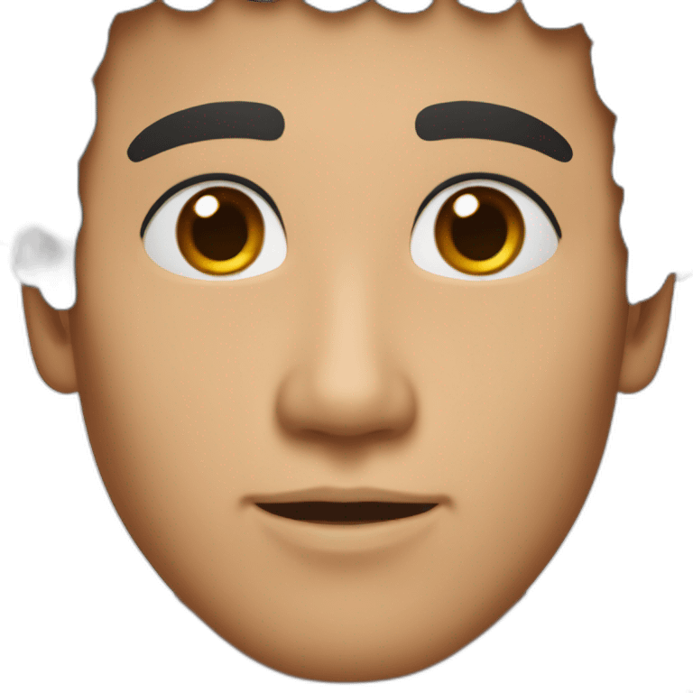 Asian man with brown skin, black curly hair, large eyelid crease, wide-set eyes, large canthus, and flat nose emoji