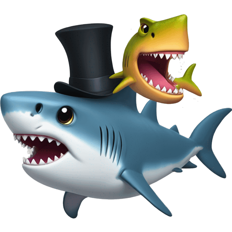 shark with top hat and dino with socks on emoji