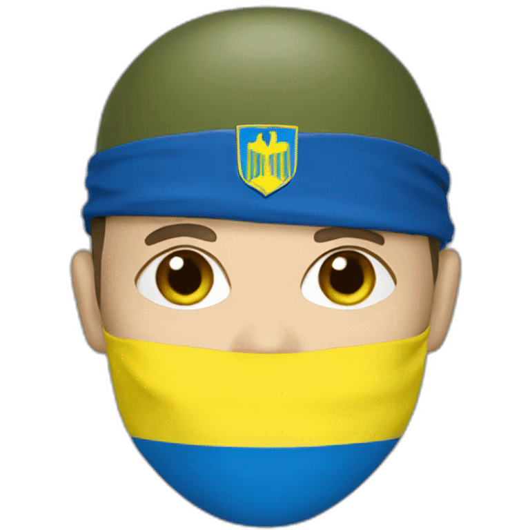 ukrainian soldier face in a mask with a ukrainian flag on the backgroun emoji