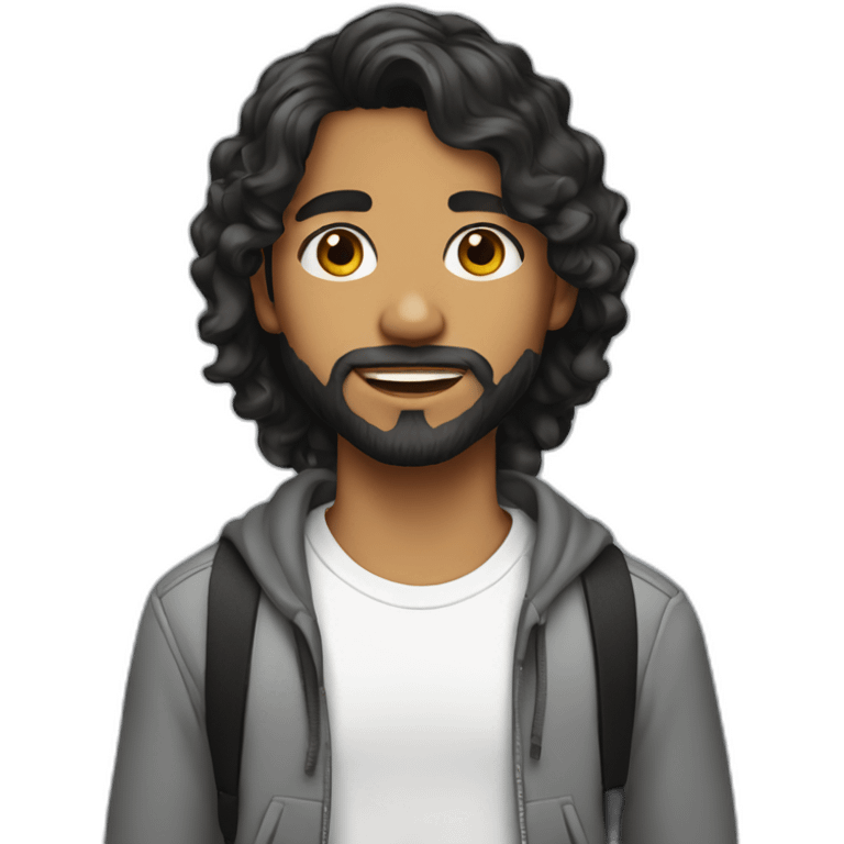 teenager with beard olive skin and black wavy medium long hair emoji